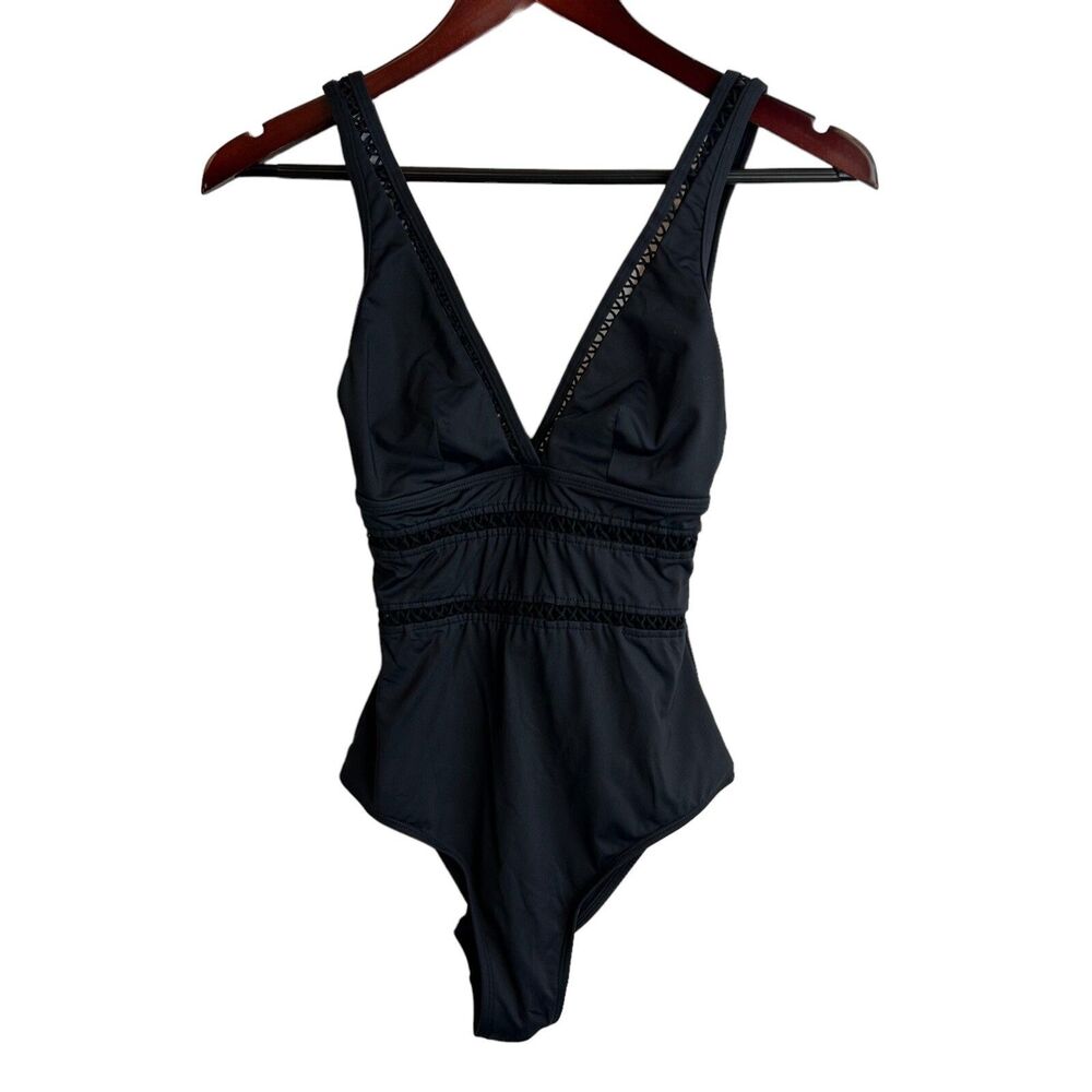 SEA LEVEL SWIM Spliced Multifit One-Piece Swimsuit Black Size 4 V-neck